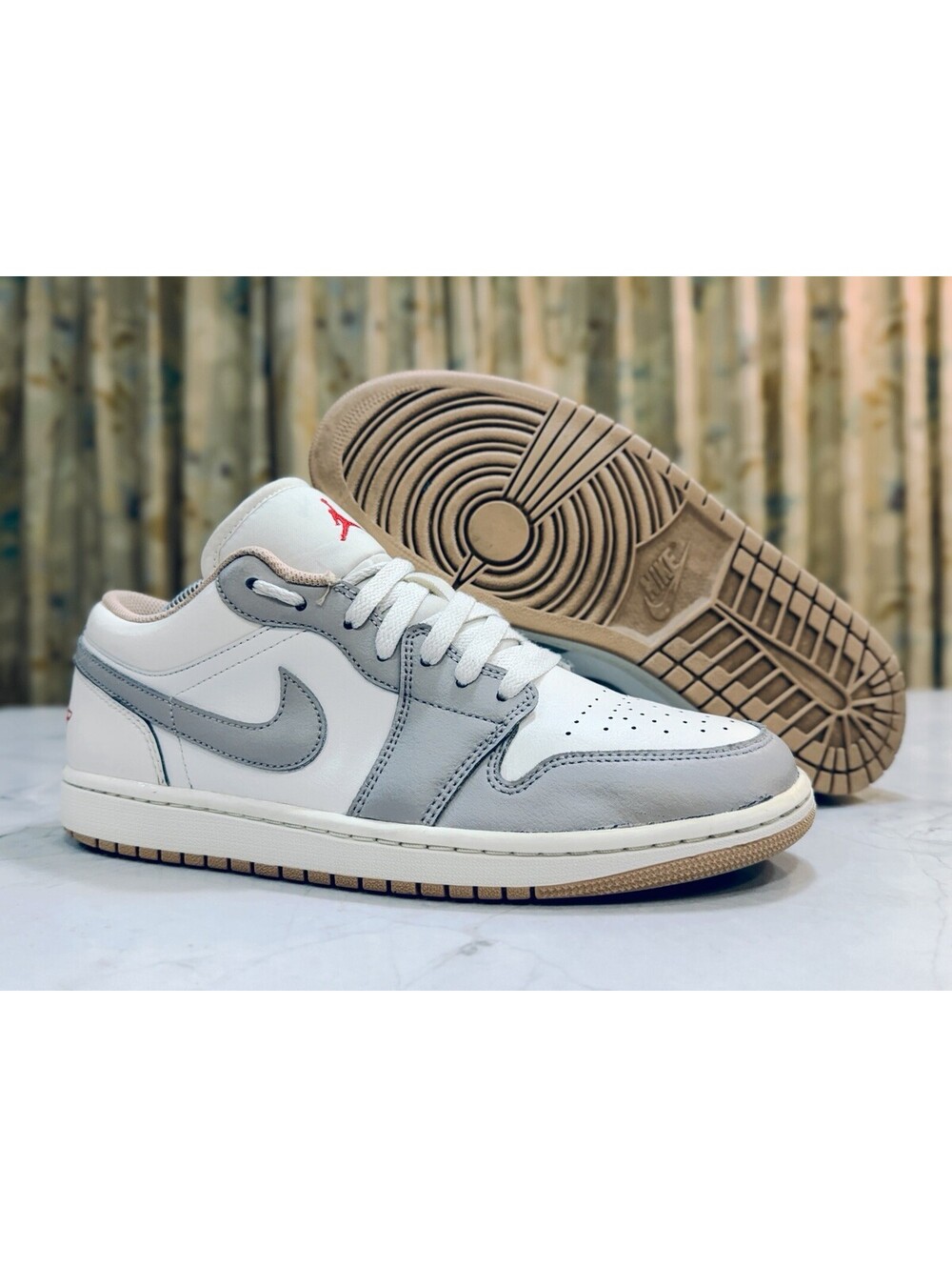 Nike Air Jordan 1 Low Sail College Grey Hemp Fire Red 553558-169 Men’s Size 10